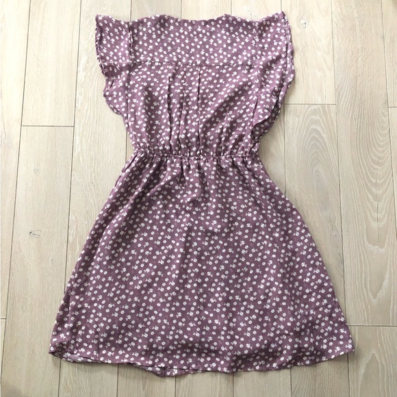 Monteau Los Angeles Mauve Floral V Neck Chiffon Dress Size S - Picture 12 of 14
